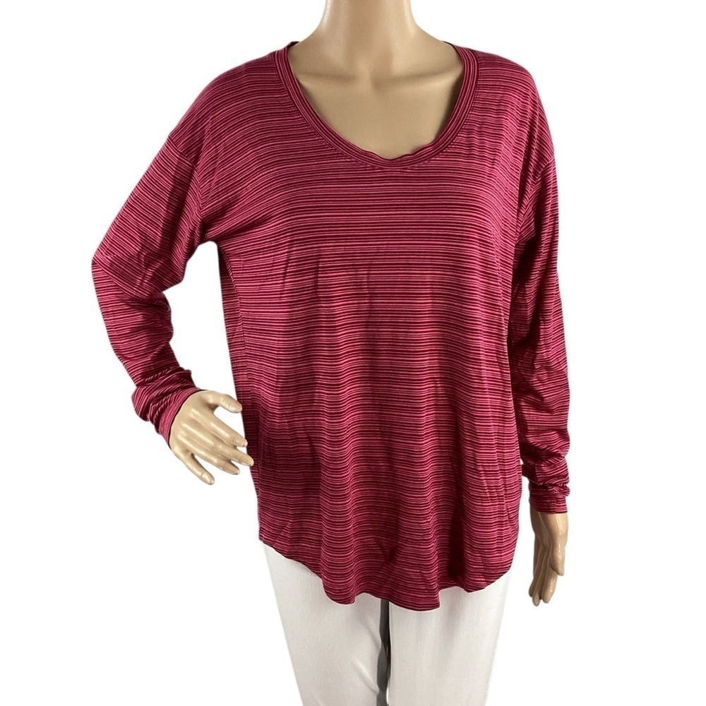 Athleta Cloudlight Stratus Striped Long Sleeve Top Berry Pink Size M